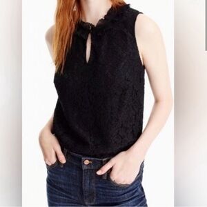 J. Crew Sleeveless Black Lace Top with Ruffle High Neck Collar in size small